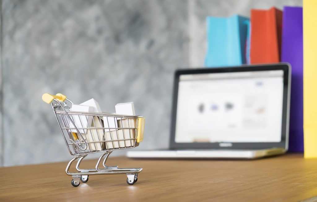 miniature shopping cart, shop, retail